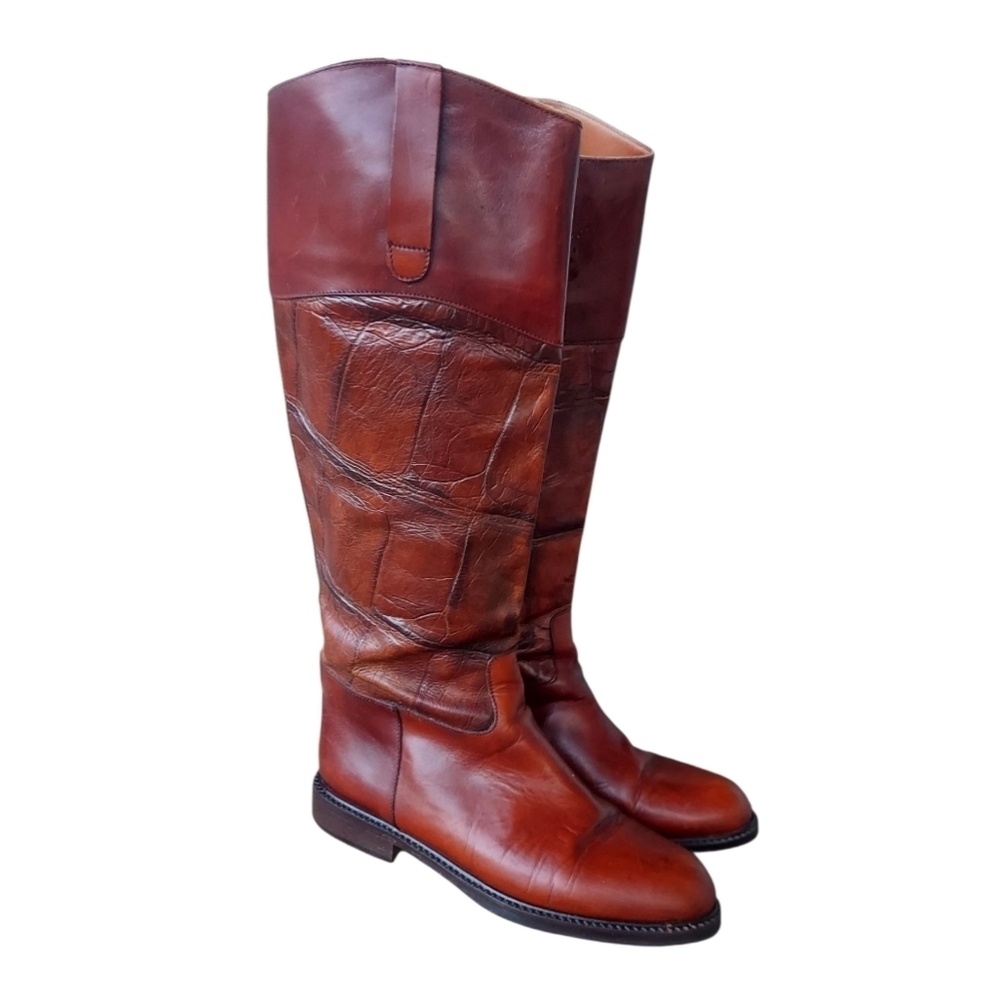 Vintage Joan & David Brown Leather Riding Pull-On Boot